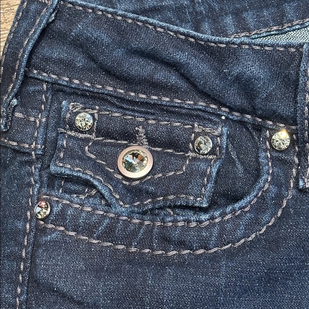 True Religion Blue Disco Billy Jeans Swarovski Crystal Low Rise Flap Pocket 26 - Picture 5 of 13